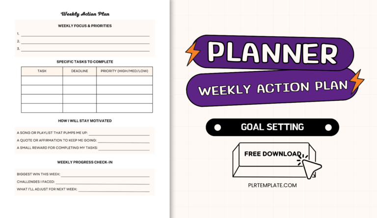 Goal Setting Planner Free Download PLR License – Part Weekly Action Plan