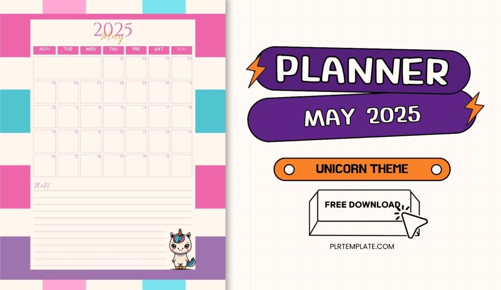 Purple Unicorn Style Planner free download PLR License - Part May 2025 Planner