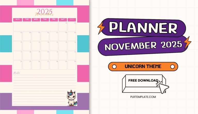 Purple Unicorn Style Planner free download PLR License - Part November 2025 Planner